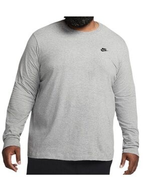 Nike Sportswear Men's Long-Sleeve T-Shirt w/Embroidered Logo, Grey/Black